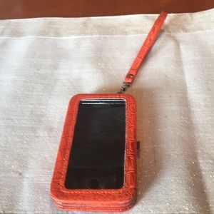 Wristlet Orange Faux Snakeskin see through for📱